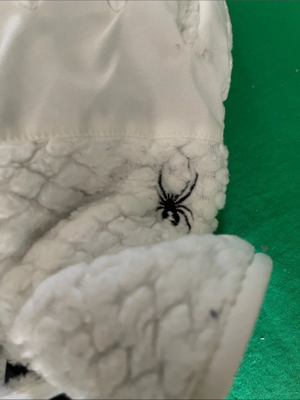 Kids White Plush Winter Gloves with Spider Accent